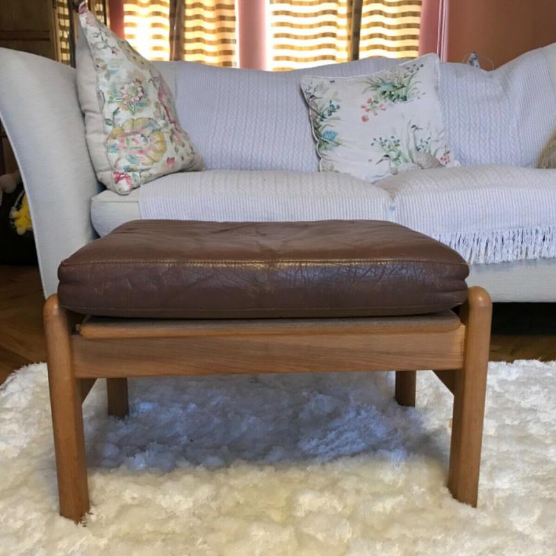 Frem Rojle for Poul Volther foot stool 1950 teak Rare item , original cushion .