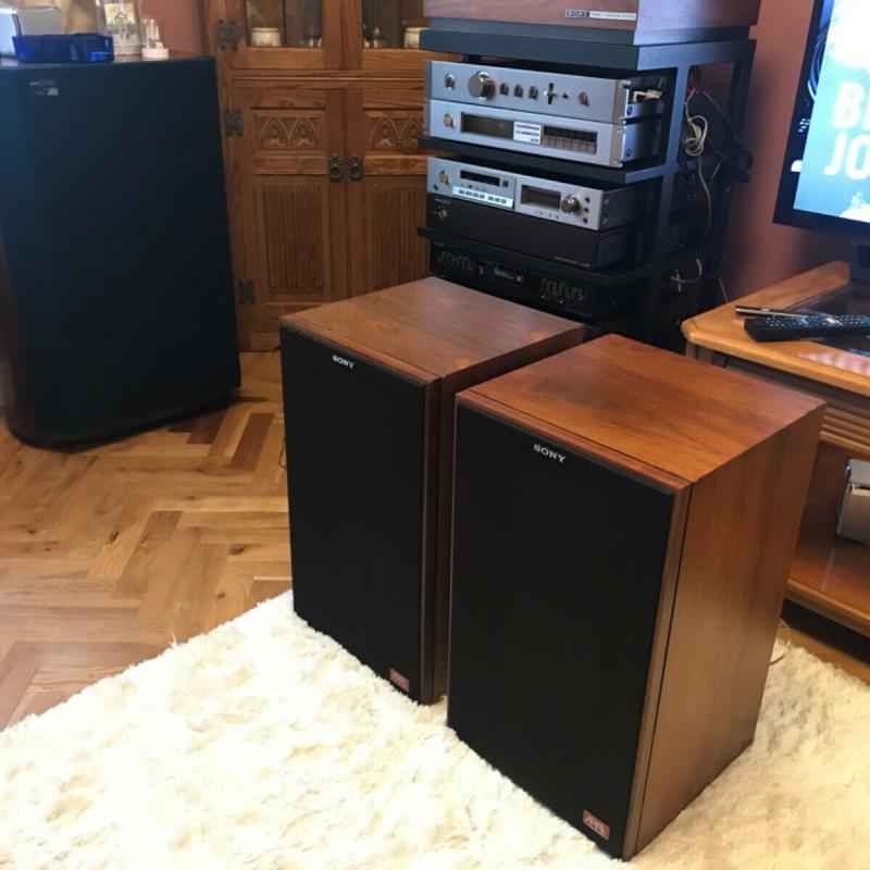 Sony APM-33 1981 ES 160W/6 ohms speakers light brown,WS-3300 Sony stands