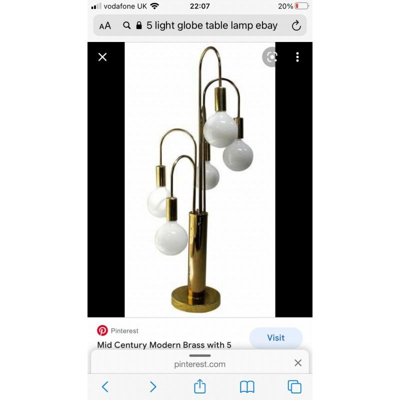 Brass table lamp : Robert Sonneman 5 globe light  brass side table 