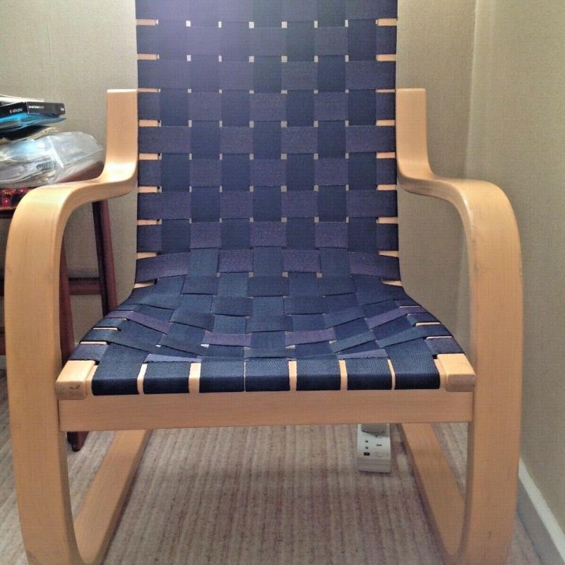 Alvar Aalto Original 406 model chair Blue/Black woven linen canvas 1960 vintage 