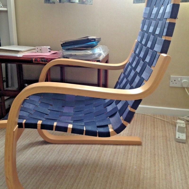 Alvar Aalto Original 406 model chair Blue/Black woven linen canvas 1960 vintage 