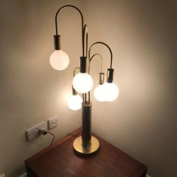 Brass table lamp : Robert Sonneman 5 globe light  brass side table 