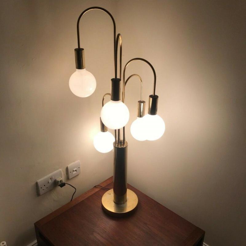 Brass table lamp : Robert Sonneman 5 globe light  brass side table 