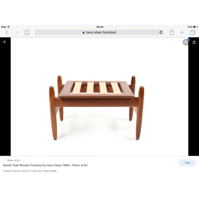 Frem Rojle for Poul Volther foot stool 1950 teak Rare item , original cushion .